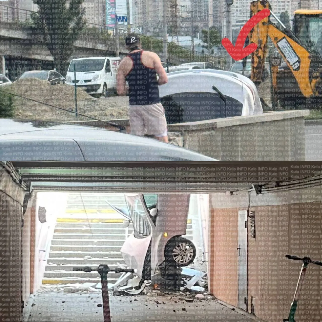 У Києві автомобіль злетів з дороги у підземний перехід і став вертикально. Фото й відео